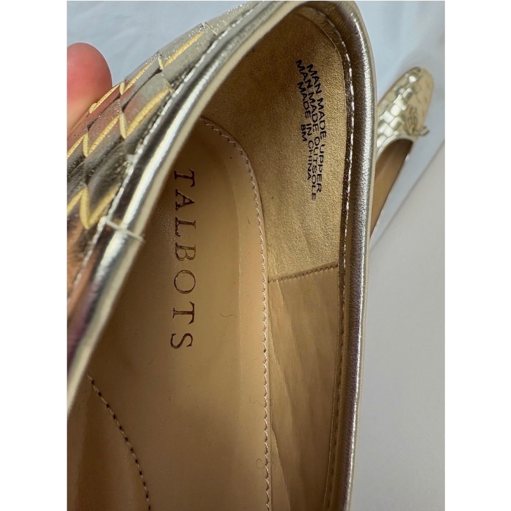 NEW Talbots Shiny Gold Braided Square Toe Slip On Flats Size 8 Balletcore Chic - Picture 4 of 6